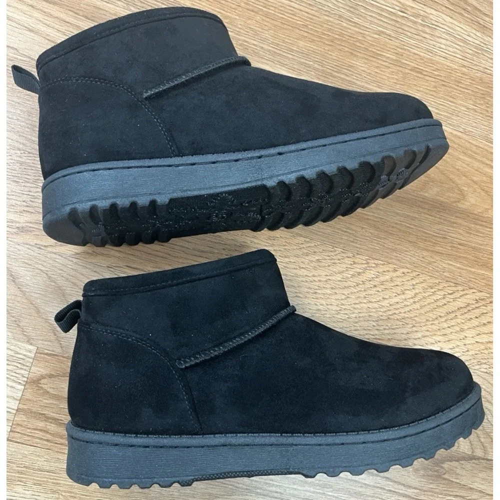 SO Lupita Black Booties Boots Faux Suede & Fur Mini Boots Women's Size 8. 5 NEW